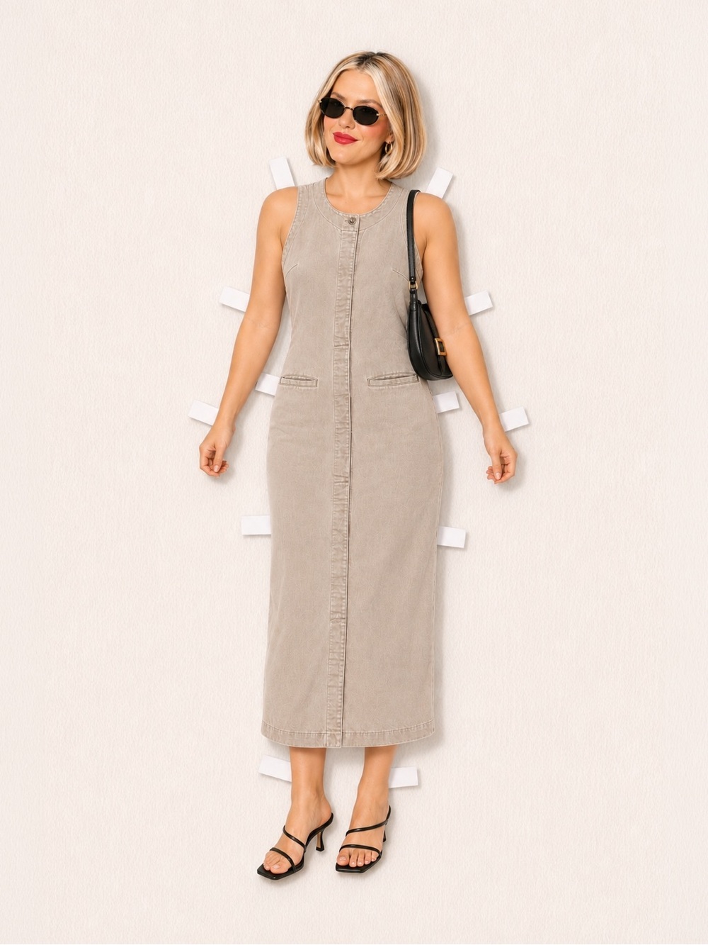 Vintage LEE Sleeveless Taupe Dress - Casual Straight Cut size M